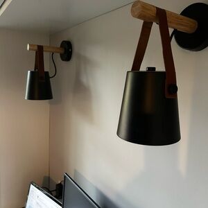 2 Contemporary Black and Brown Wall Light Fixtures